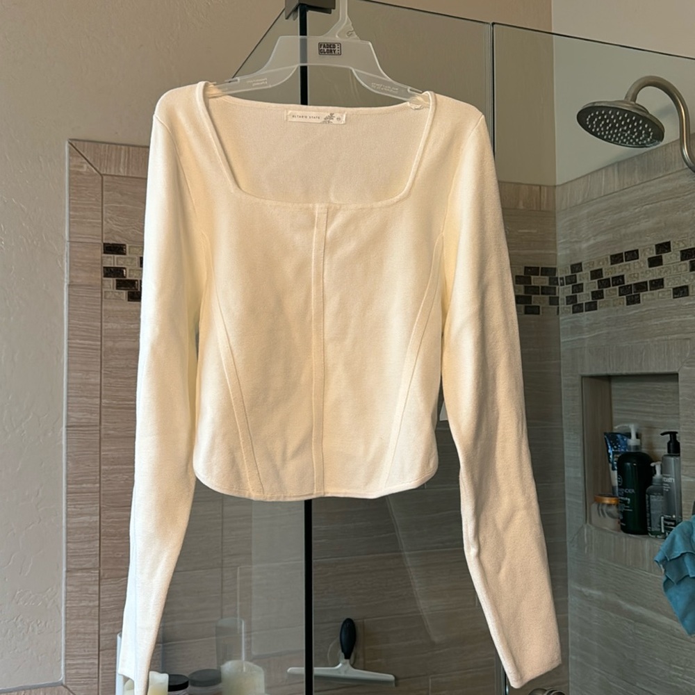 Altar'd State Cream Square Neck Corset Sweater